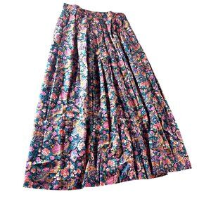 Vintage Floral Paisley Pleated Maxi Skirt With Button Closure Made In USA Size 8
